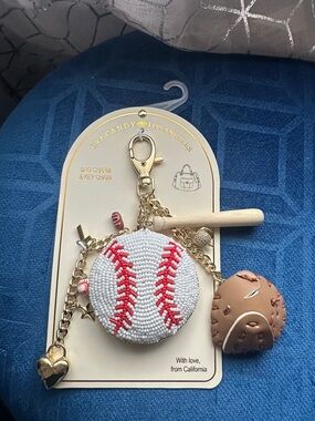 Baseball Bag Charm & Keychain - White, Red, Brown, Gold.